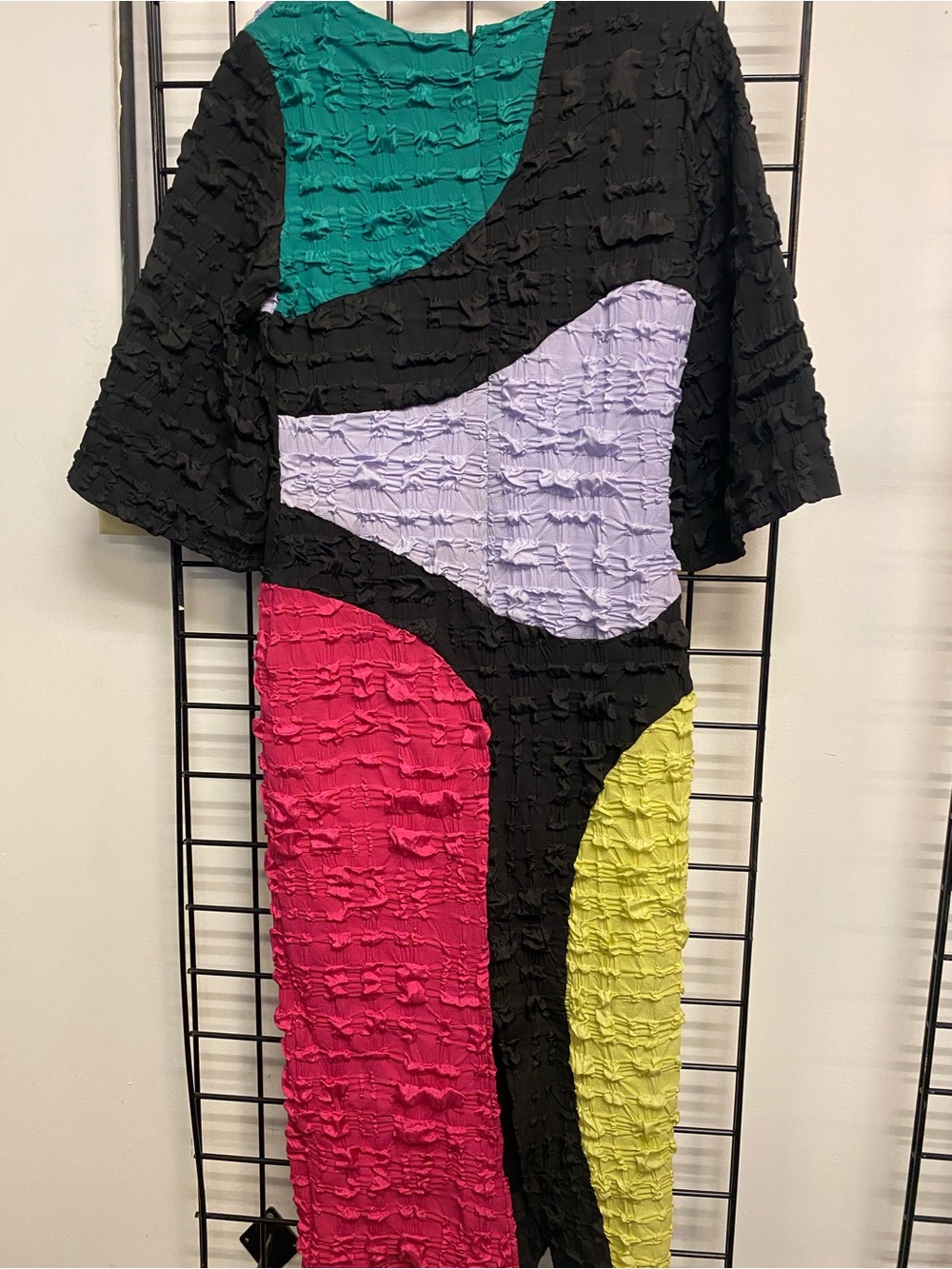 Colorblock Textured Midi Dress in Black, Pink, Green, Lavender, Yellow